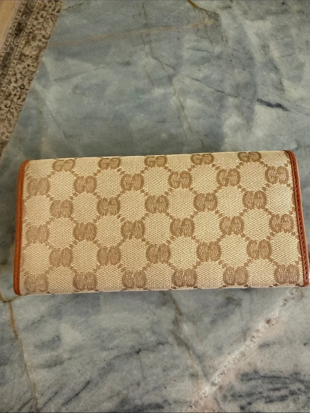Gucci Beige GG Canvas Long Continental Wallet with Brown Trim - Picture 4 of 7